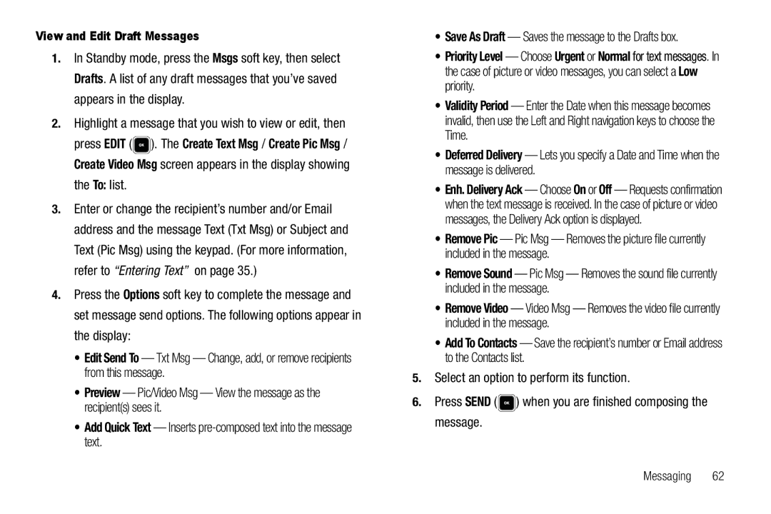 Sharp R520_CJ16_MM_111009_F4 user manual View and Edit Draft Messages, Save As Draft Saves the message to the Drafts box 