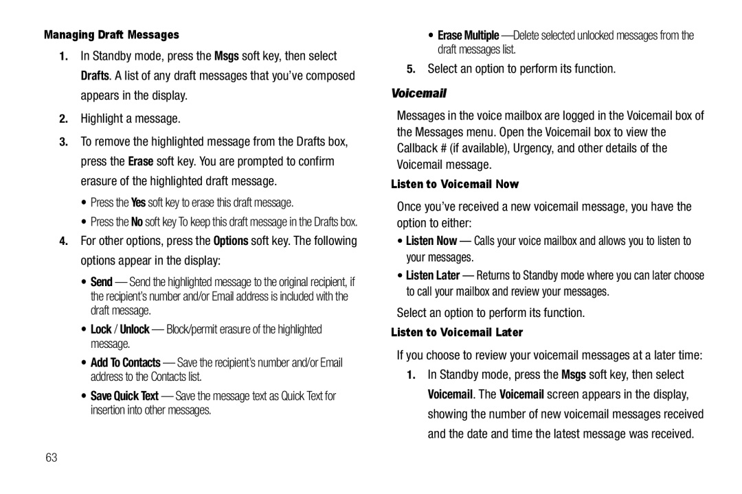 Sharp R520_CJ16_MM_111009_F4 user manual Highlight a message, Press the Yes soft key to erase this draft message, Voicemail 