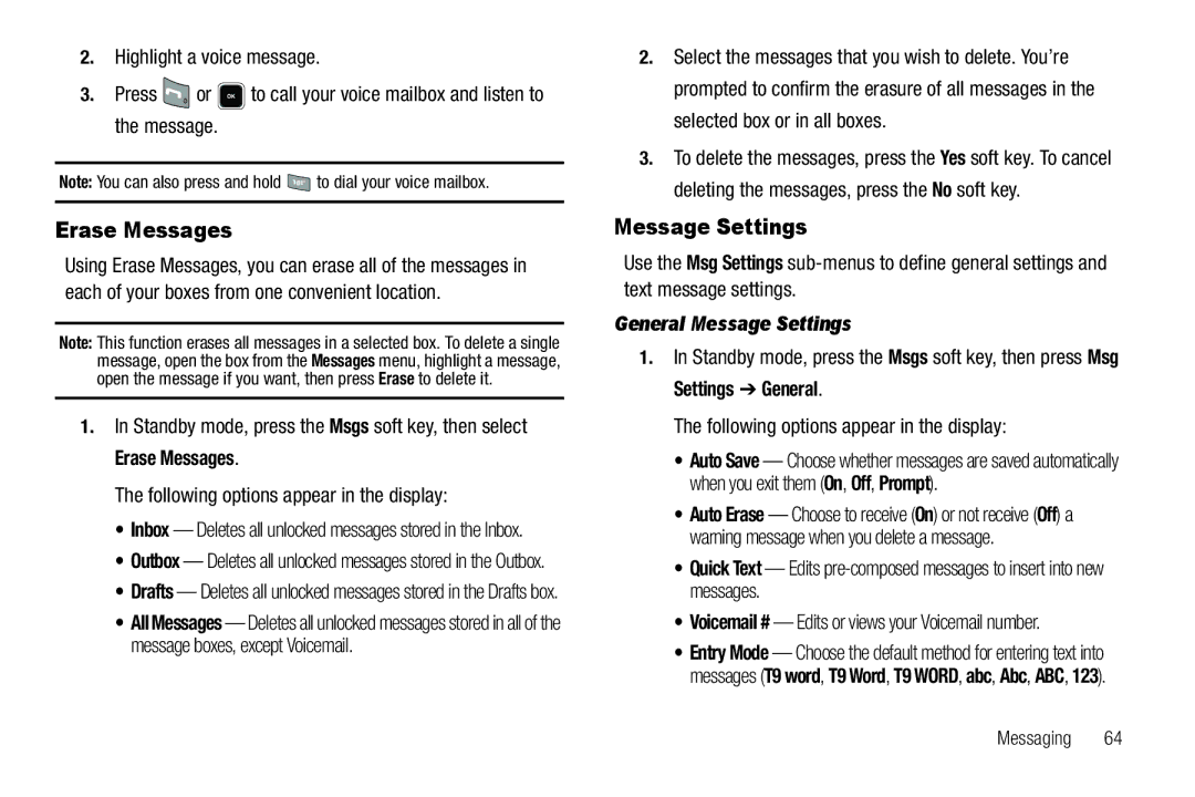 Sharp R520_CJ16_MM_111009_F4 user manual Erase Messages, Message Settings, Following options appear in the display 