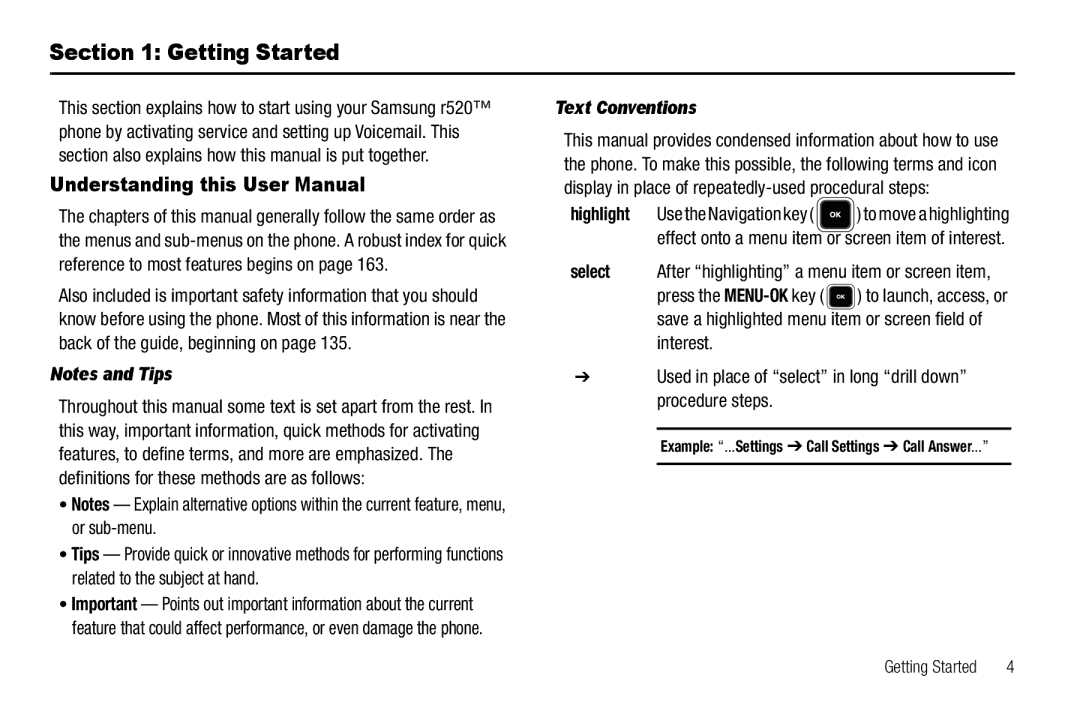 Sharp R520_CJ16_MM_111009_F4 user manual Getting Started, Text Conventions 