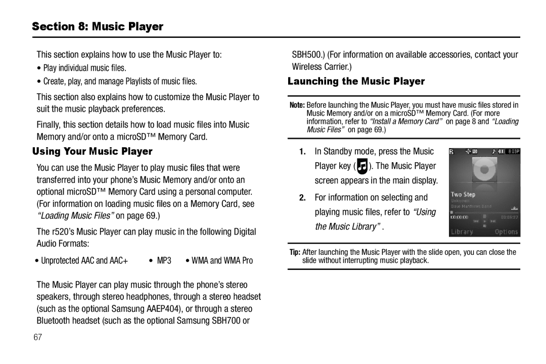 Sharp R520_CJ16_MM_111009_F4 Using Your Music Player, Launching the Music Player, Standby mode, press the Music 