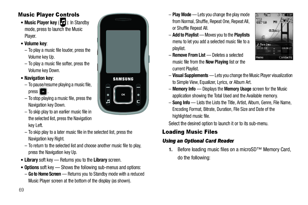 Sharp R520_CJ16_MM_111009_F4 user manual Music Player Controls, Loading Music Files, Volume key, Navigation key 