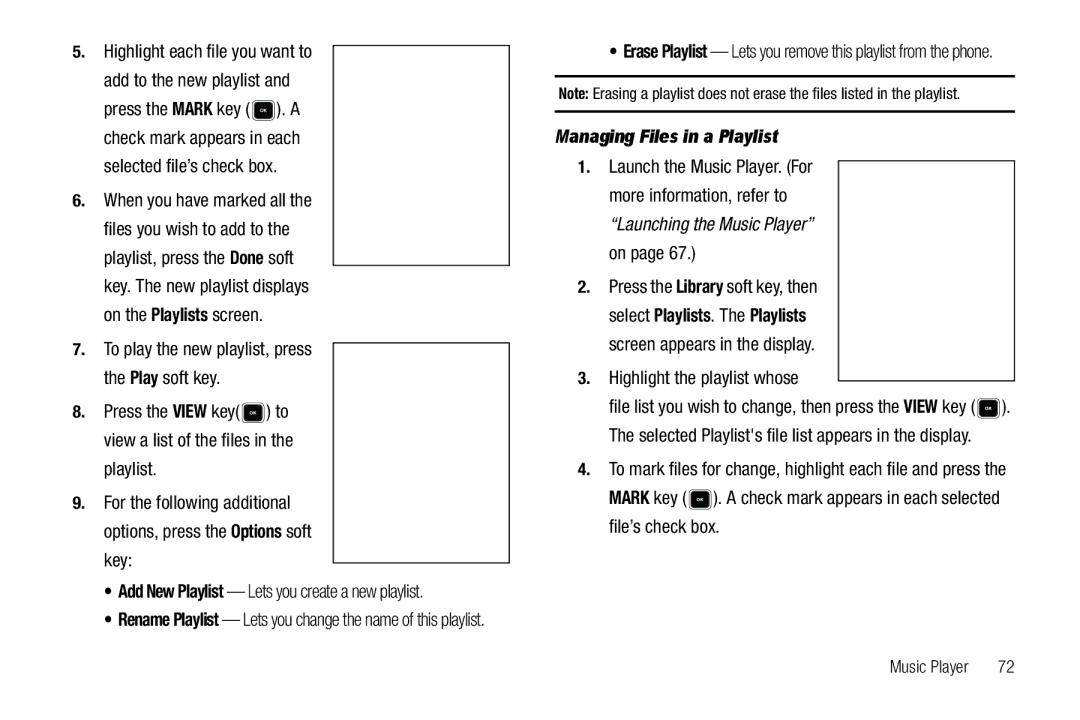 Sharp R520_CJ16_MM_111009_F4 user manual To play the new playlist, press the Play soft key, Managing Files in a Playlist 