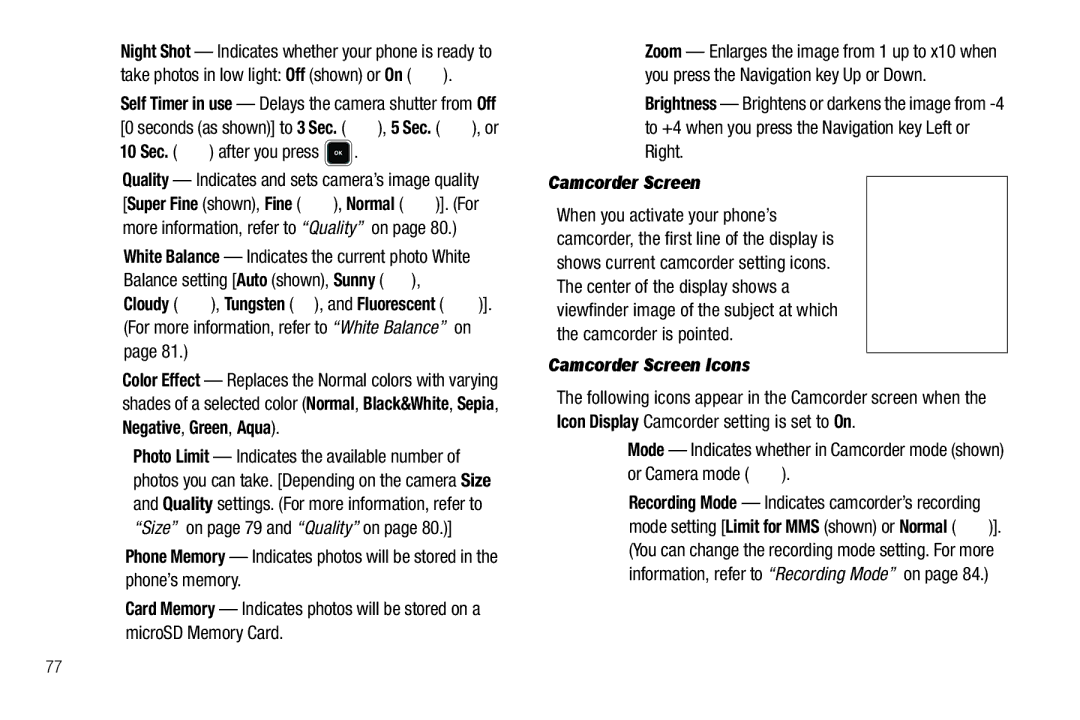 Sharp R520_CJ16_MM_111009_F4 user manual 10 Sec. after you press, Camcorder Screen Icons 