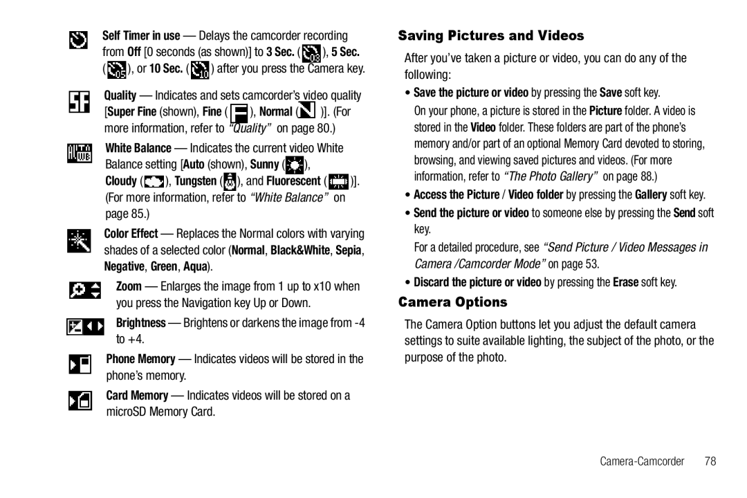 Sharp R520_CJ16_MM_111009_F4 user manual Saving Pictures and Videos, Camera Options 