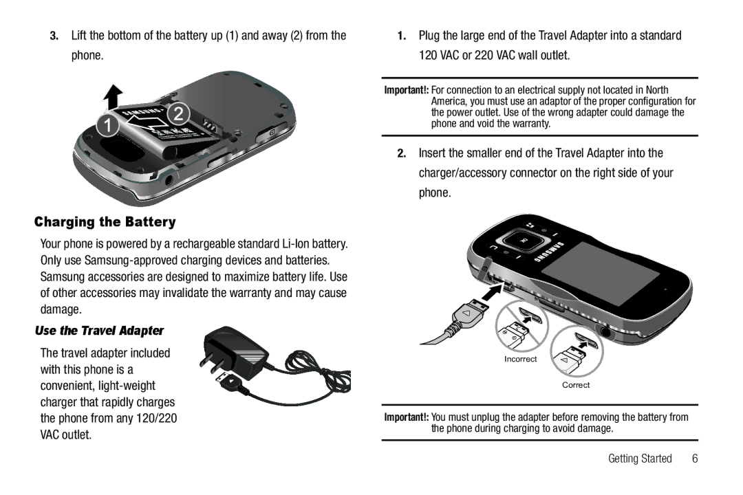 Sharp R520_CJ16_MM_111009_F4 user manual Charging the Battery, Use the Travel Adapter 