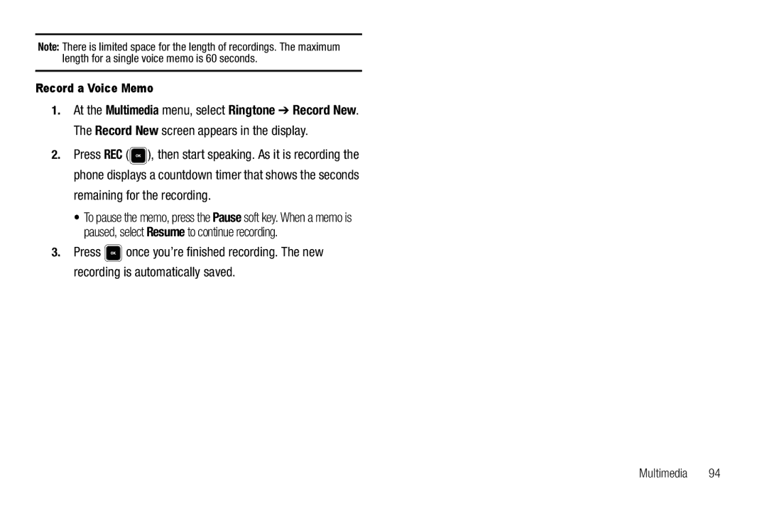 Sharp R520_CJ16_MM_111009_F4 user manual Remaining for the recording, Record a Voice Memo 