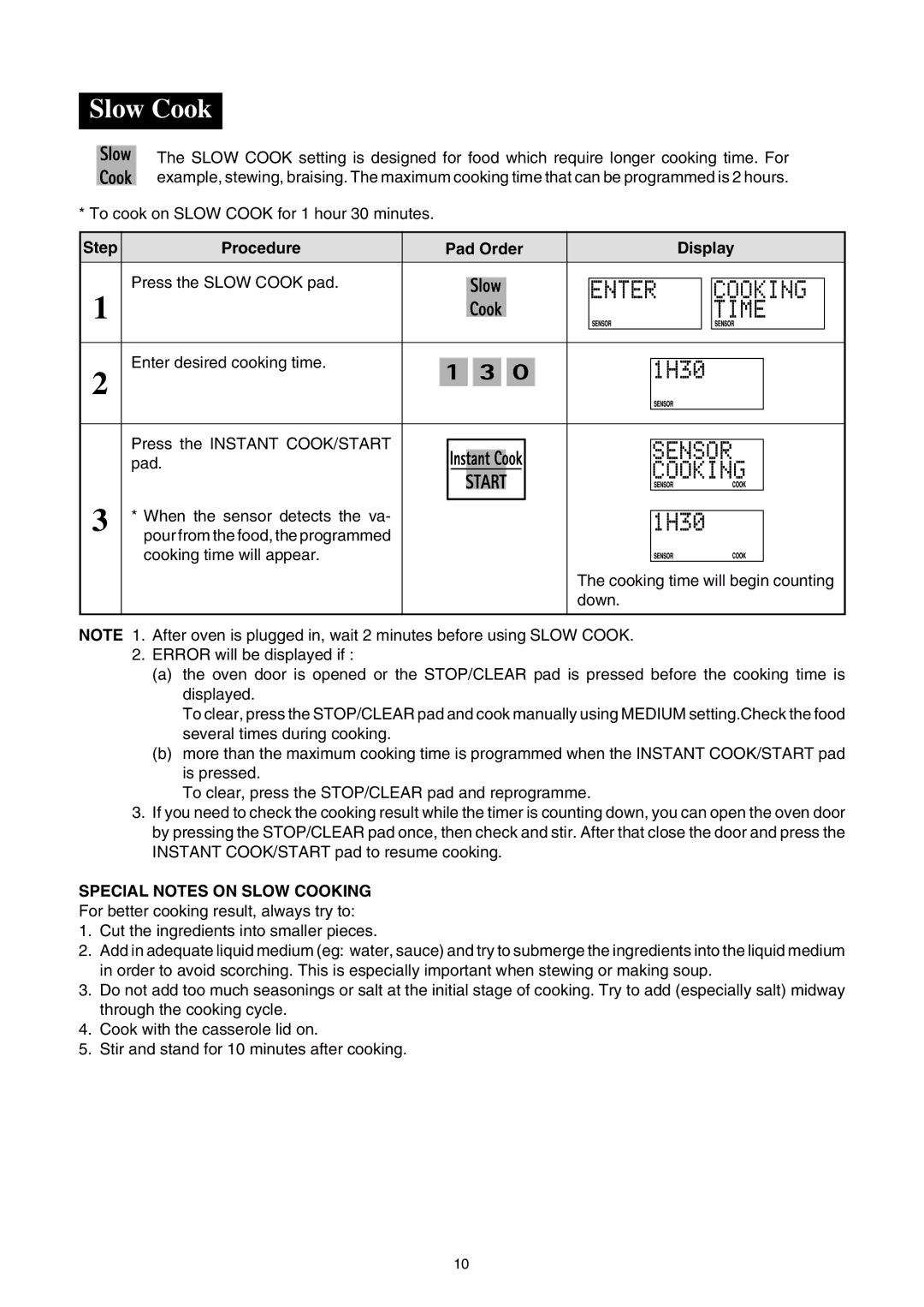 Sharp R580d(K) manual Slow Cook, T E R, N S O R 