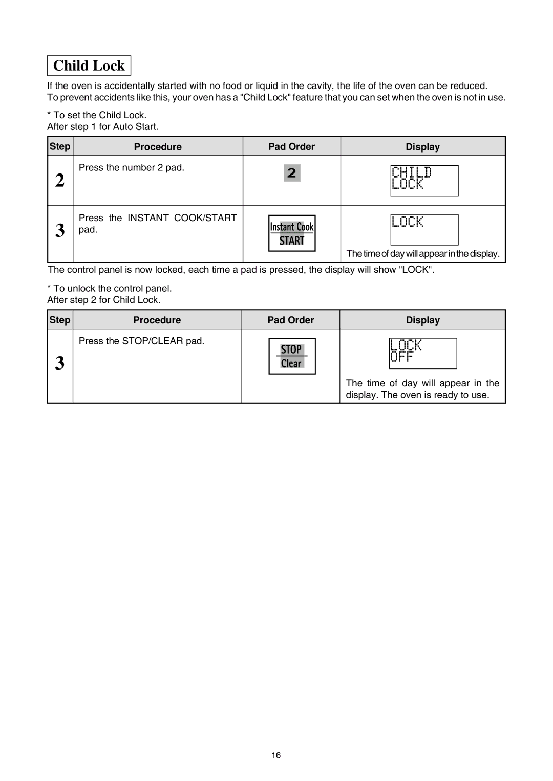 Sharp R580d(K) manual Child Lock 