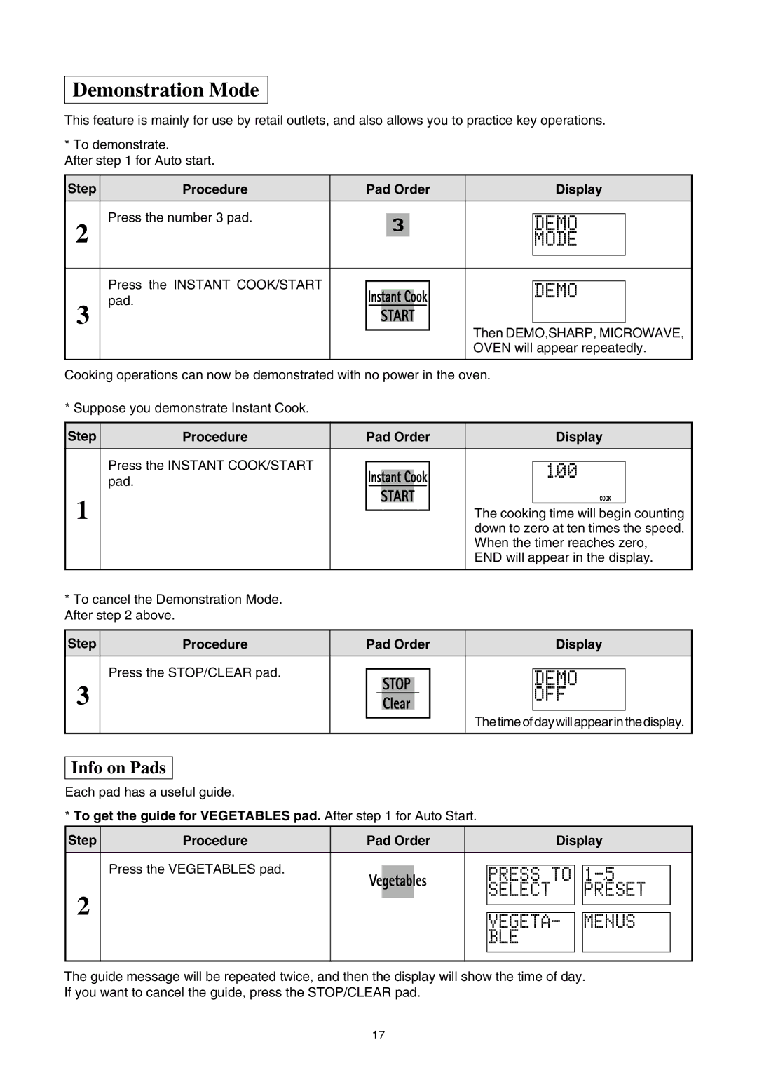 Sharp R580d(K) manual Demonstration Mode, M O D E, E S E T, N U S 