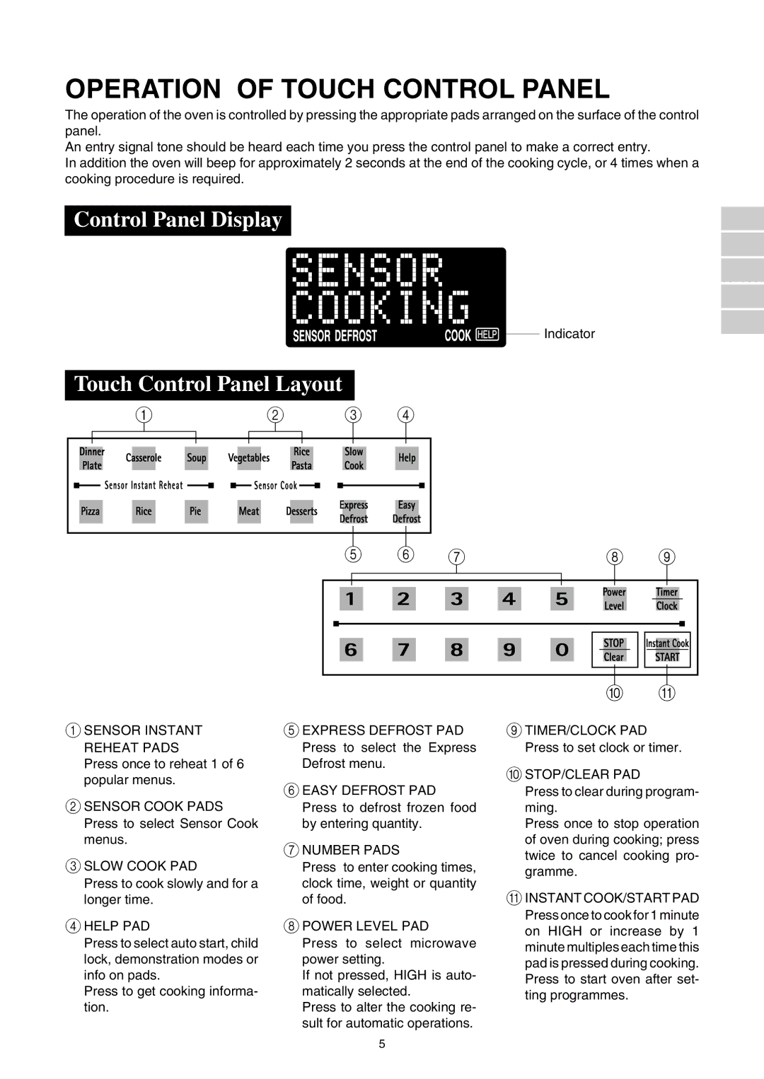 Sharp R580d(K) manual Operation of Touch Control Panel, Control Panel Display, Touch Control Panel Layout 