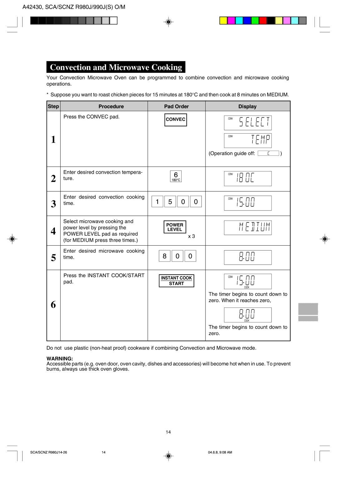 Sharp R-980J, R990J(S) operation manual Convection and Microwave Cooking 