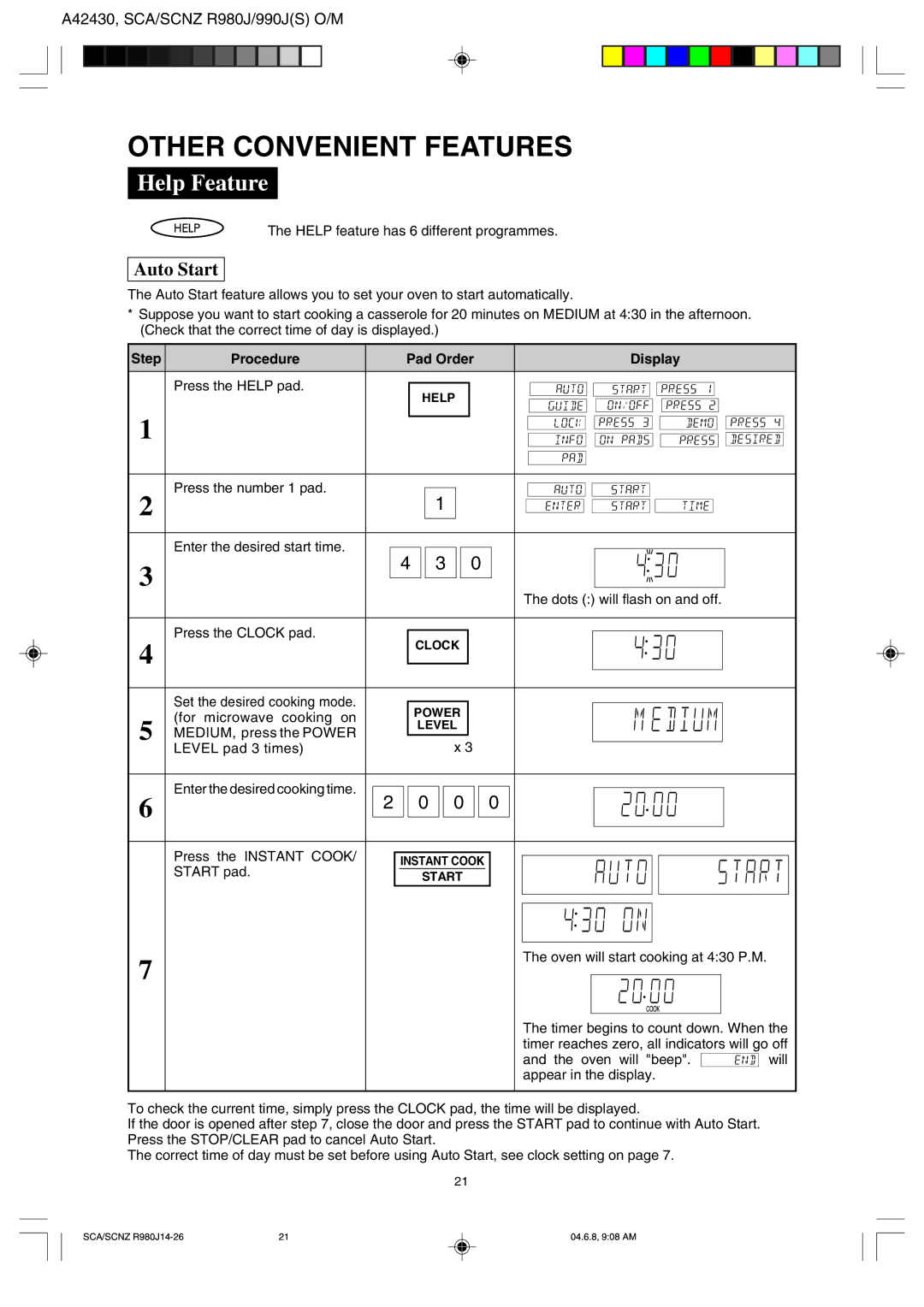 Sharp R990J(S), R-980J operation manual Other Convenient Features, Help Feature 