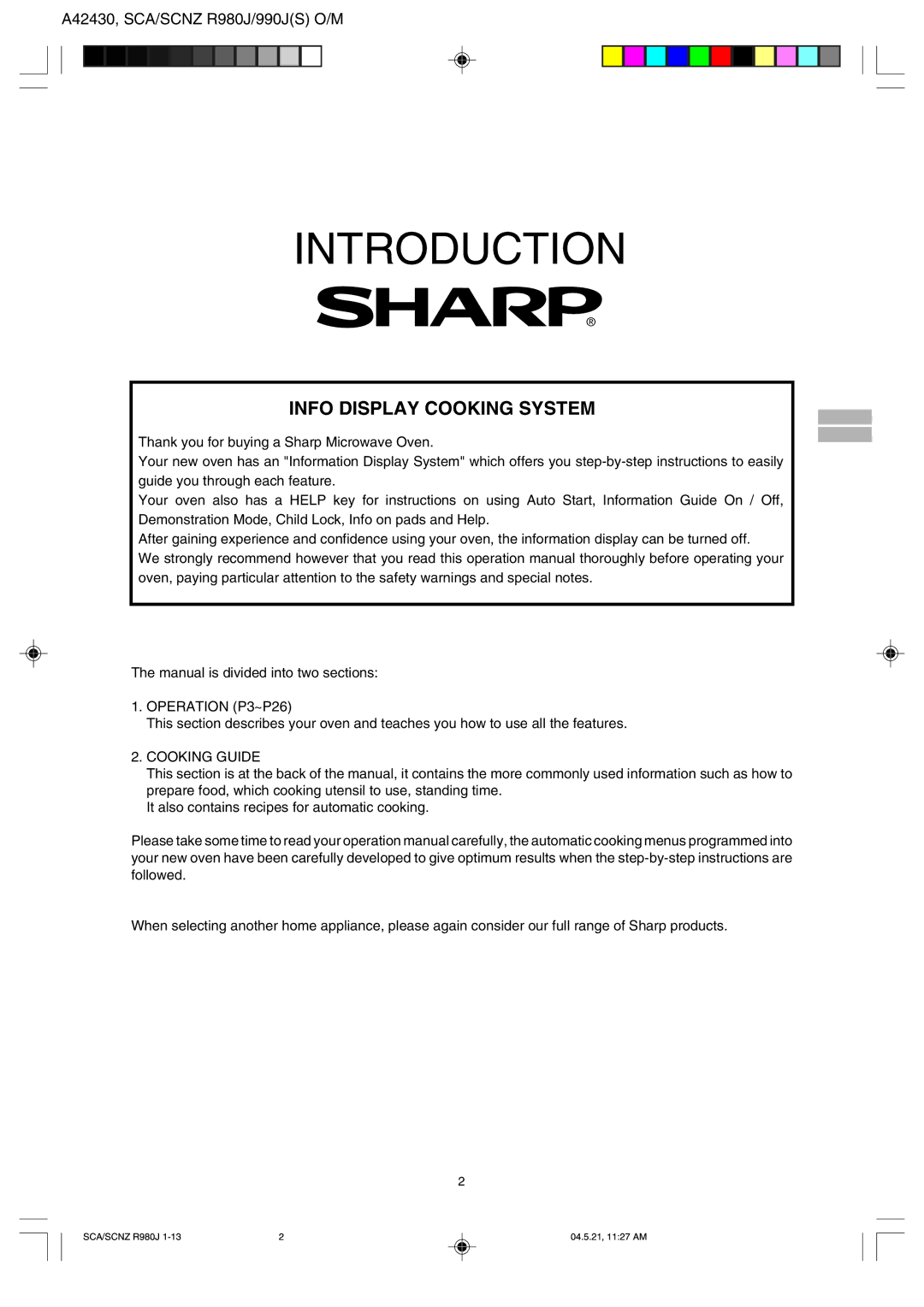 Sharp R-980J, R990J(S) operation manual Introduction 