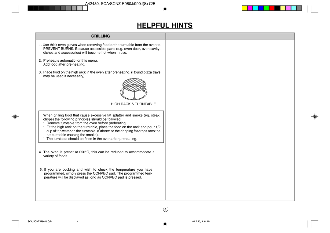 Sharp R-980J, R990J(S) operation manual Grilling 