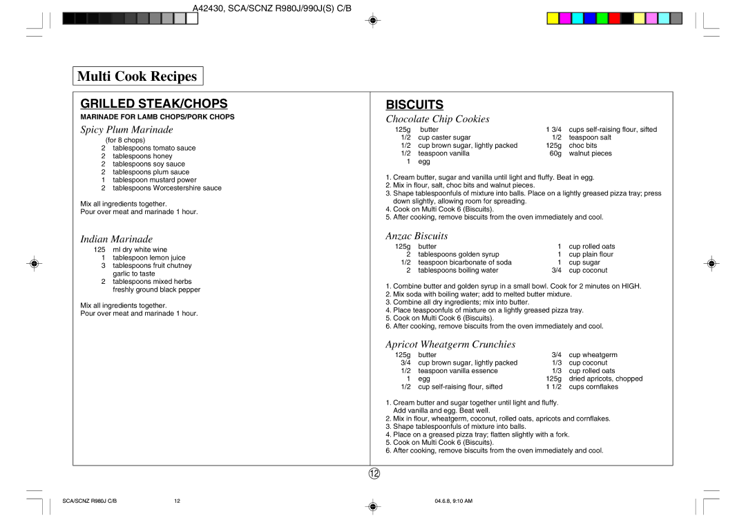 Sharp R-980J, R990J(S) operation manual Multi Cook Recipes 