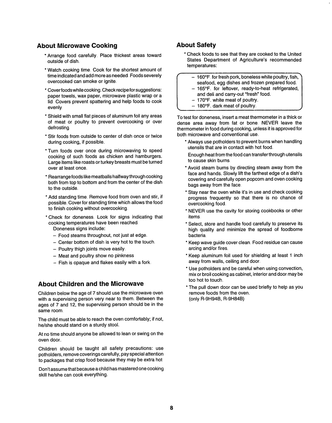 Sharp R9H94B, R9H66 manual About Microwave Cooking 