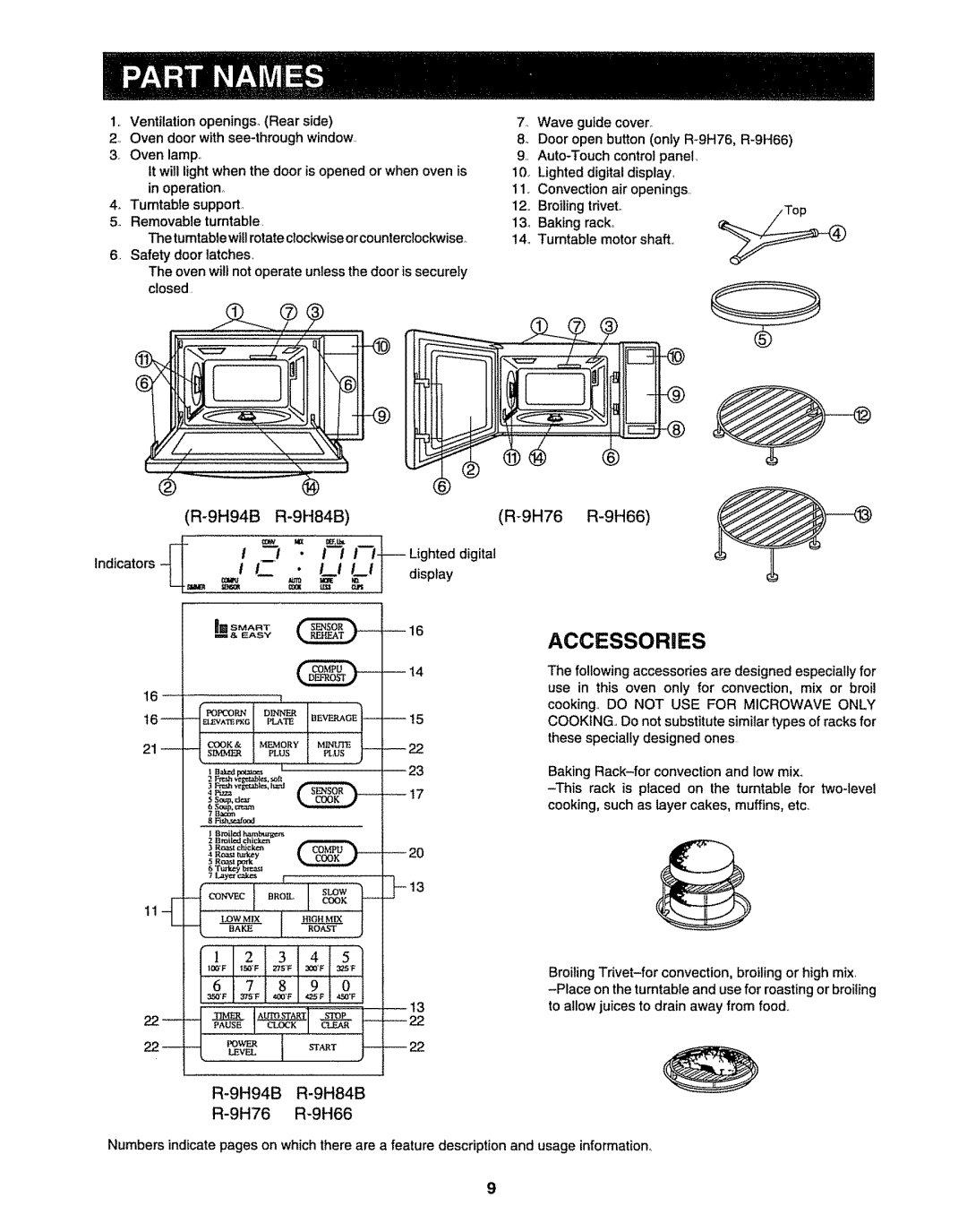 Sharp R9H66, R9H94B manual Accessories 