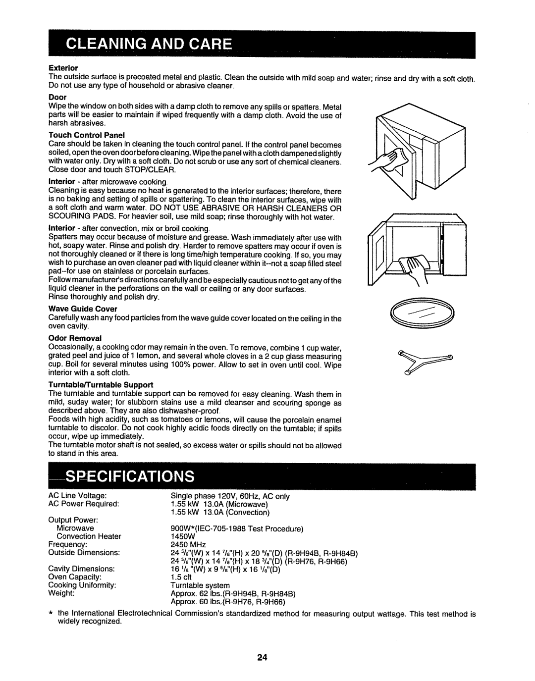 Sharp R9H94B, R9H66 manual AC only, Power 55kW, Microwave 900W*IEC-705-1988, Frequency, Outside Dimensions 