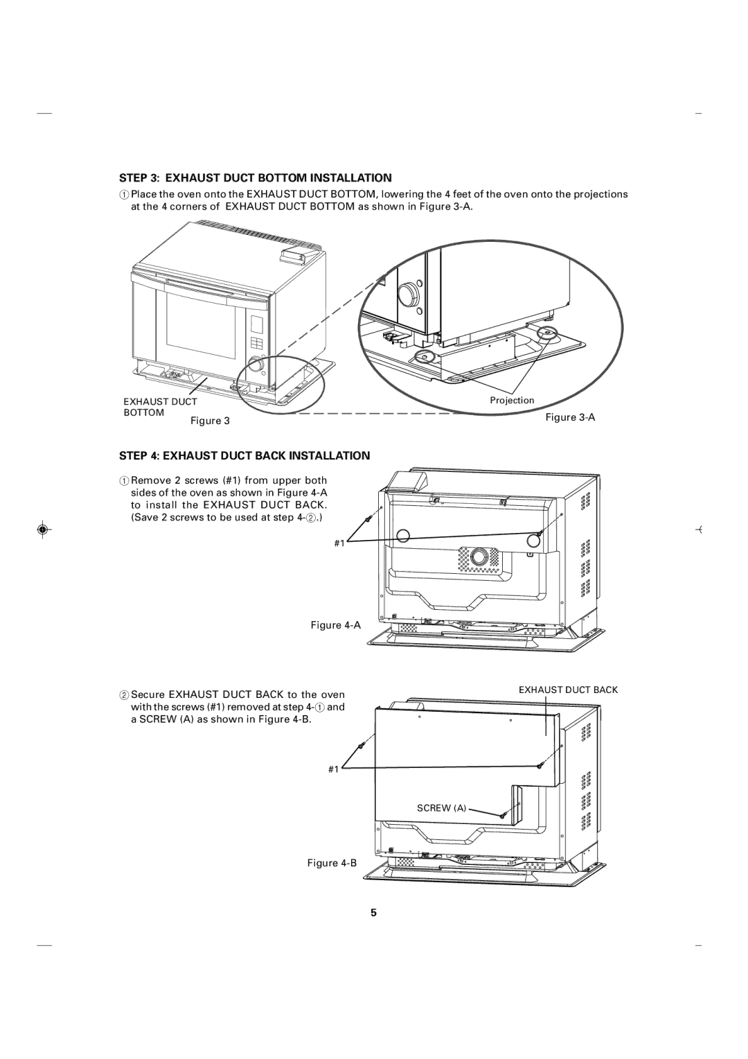 Sharp RK-12S30 installation instructions Exhaust Duct Bottom Installation, Exhaust Duct Back Installation 