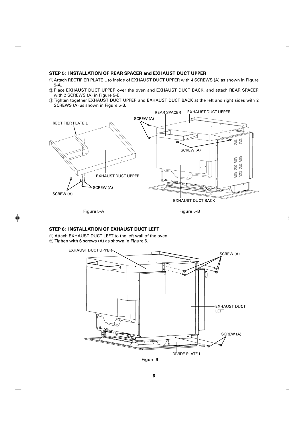 Sharp RK-12S30 Installation of Rear Spacer and Exhaust Duct Upper, Installation of Exhaust Duct Left 