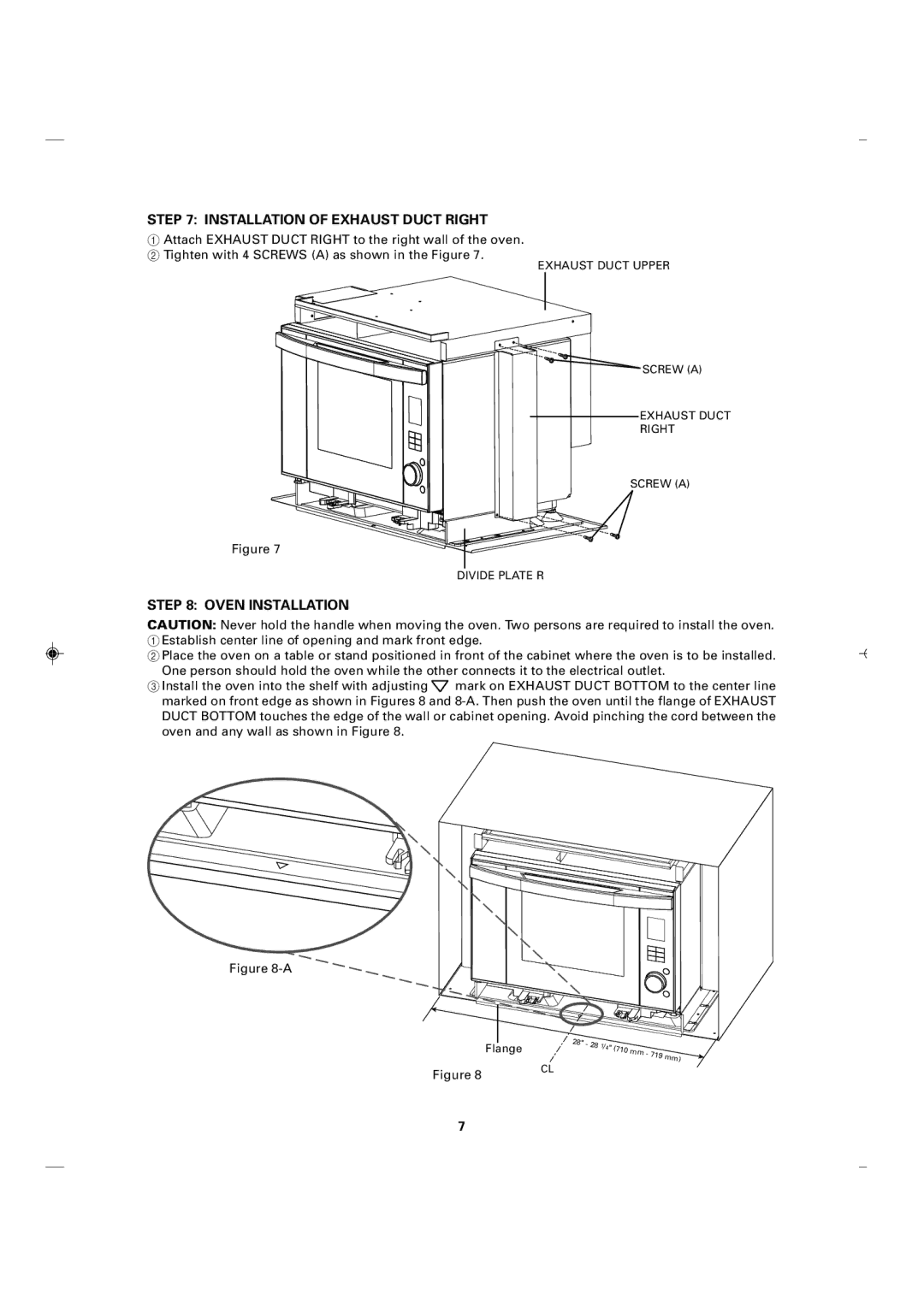 Sharp RK-12S30 installation instructions Installation of Exhaust Duct Right, Oven Installation 