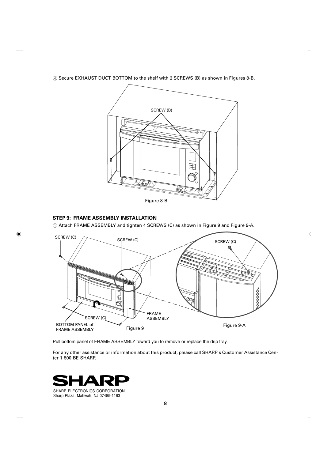 Sharp RK-12S30 installation instructions Frame Assembly Installation 