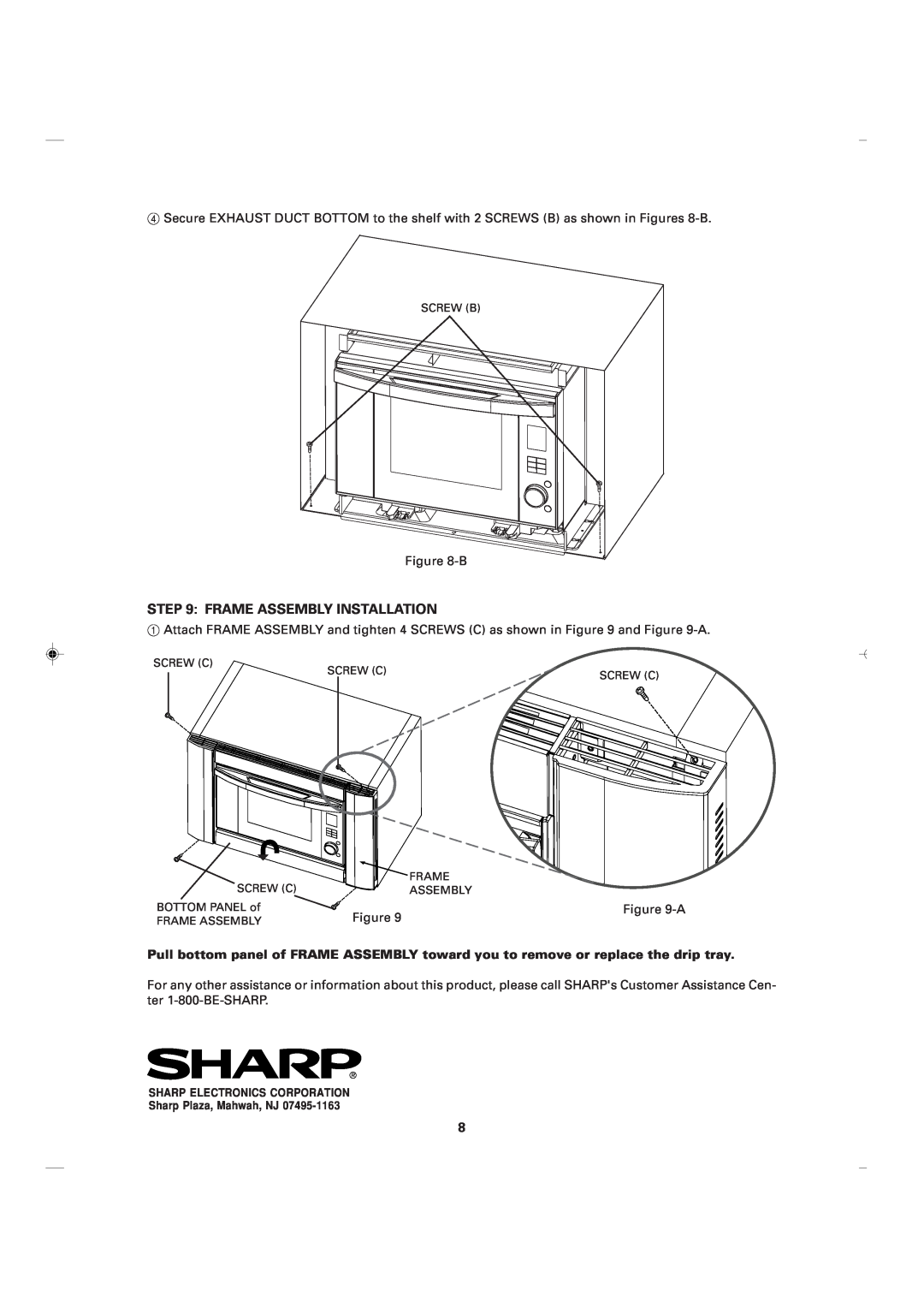 Sharp RK-12S30 installation instructions Frame Assembly Installation 