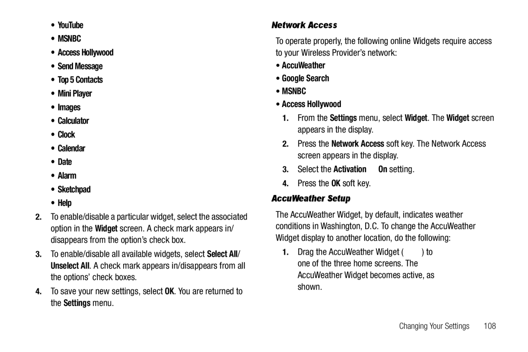 Sharp SCH-R850 user manual YouTube, Network Access, AccuWeather Google Search, Access Hollywood, AccuWeather Setup 