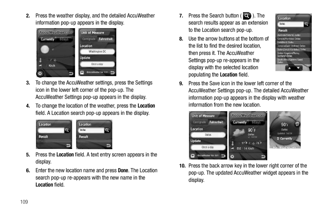 Sharp SCH-R850 user manual To the Location search pop-up, 109 