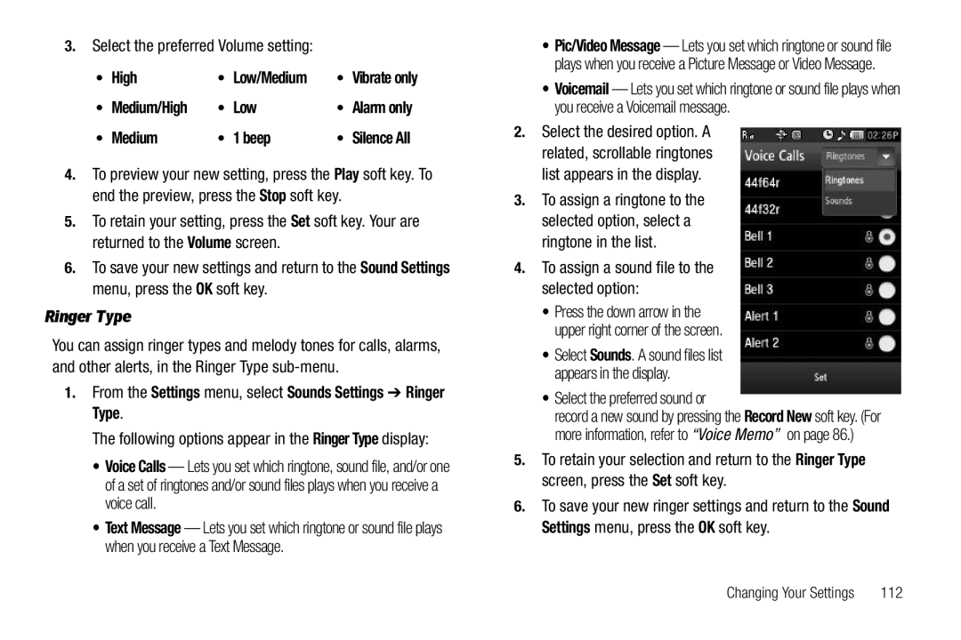 Sharp SCH-R850 user manual High Low/Medium, Medium Beep, From the Settings menu, select Sounds Settings Ringer Type 