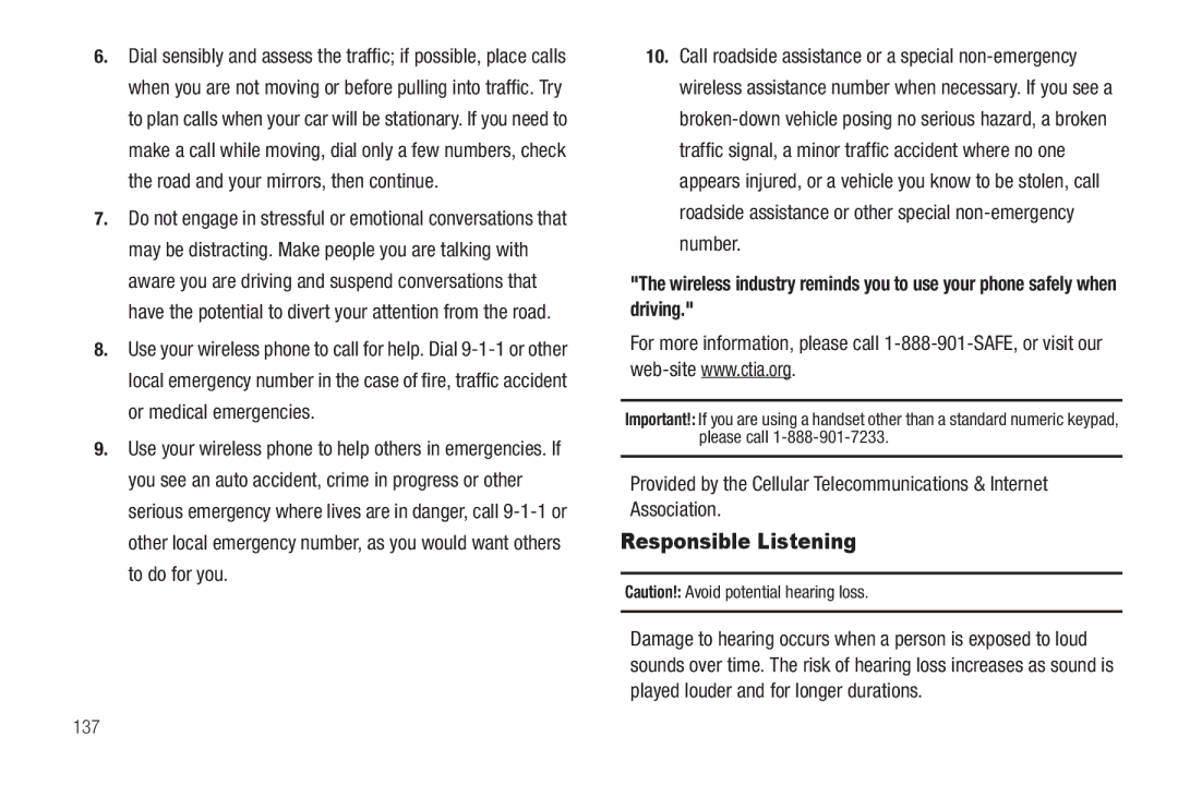 Sharp SCH-R850 user manual Responsible Listening, 137 