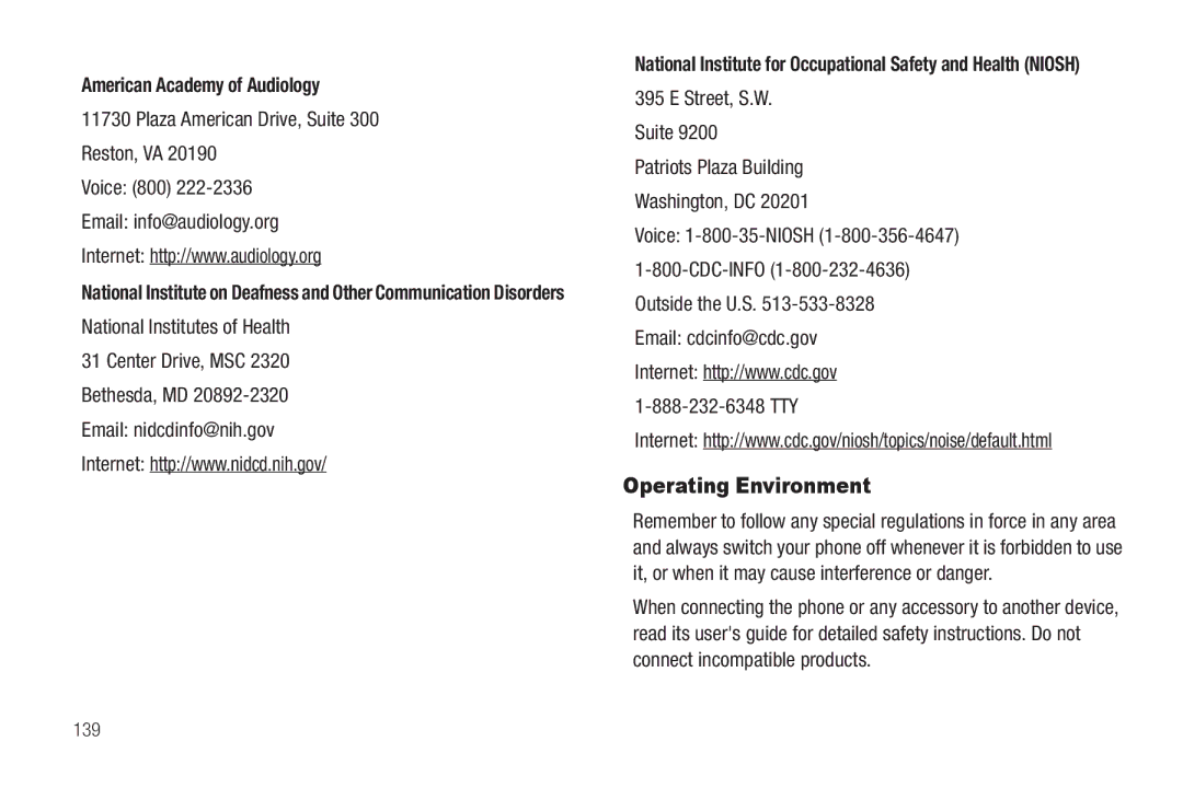 Sharp SCH-R850 user manual Operating Environment, American Academy of Audiology 