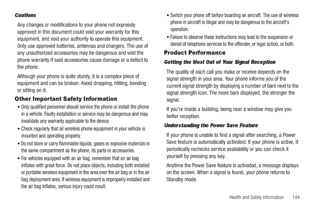 Sharp SCH-R850 Other Important Safety Information, Product Performance, Getting the Most Out of Your Signal Reception 