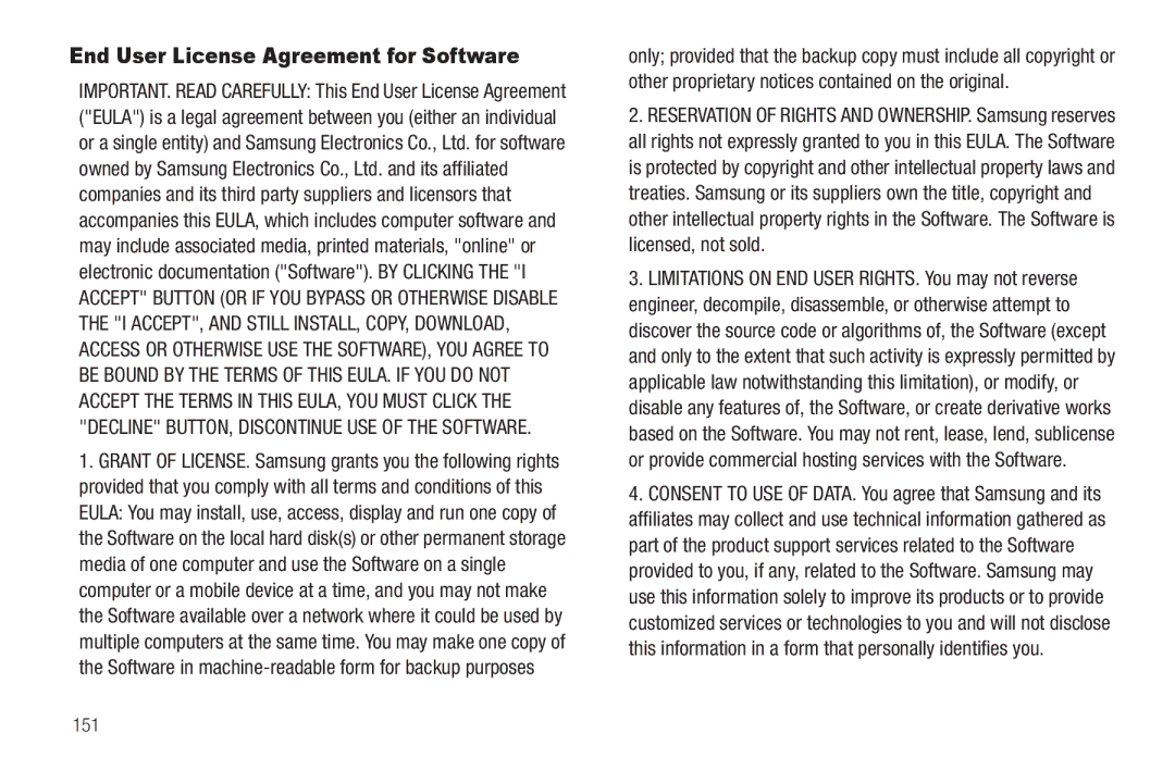 Sharp SCH-R850 user manual End User License Agreement for Software, 151 