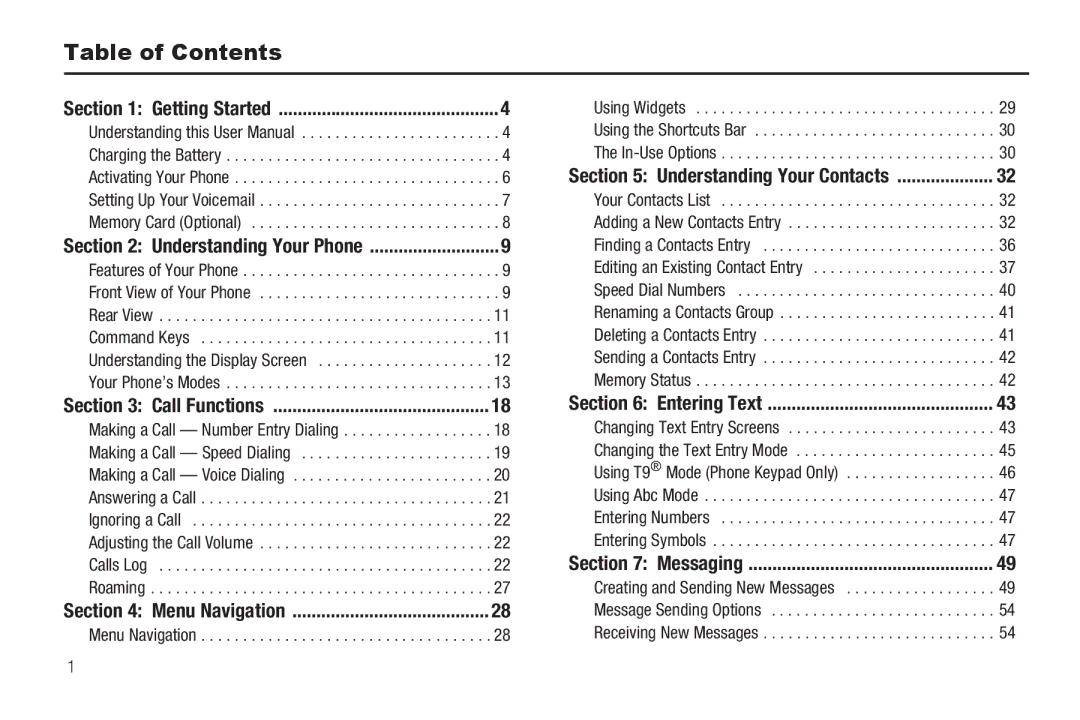 Sharp SCH-R850 user manual Table of Contents 