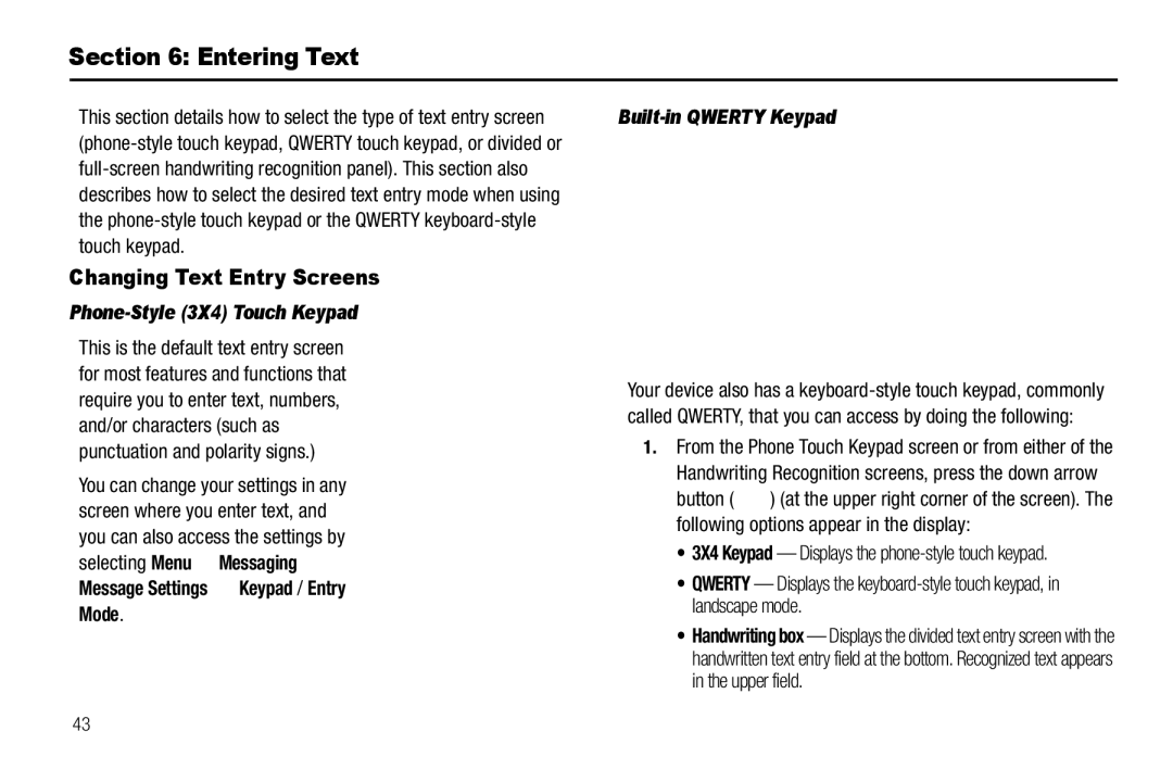 Sharp SCH-R850 user manual Entering Text, Changing Text Entry Screens, Phone-Style 3X4 Touch Keypad, Built-in Qwerty Keypad 