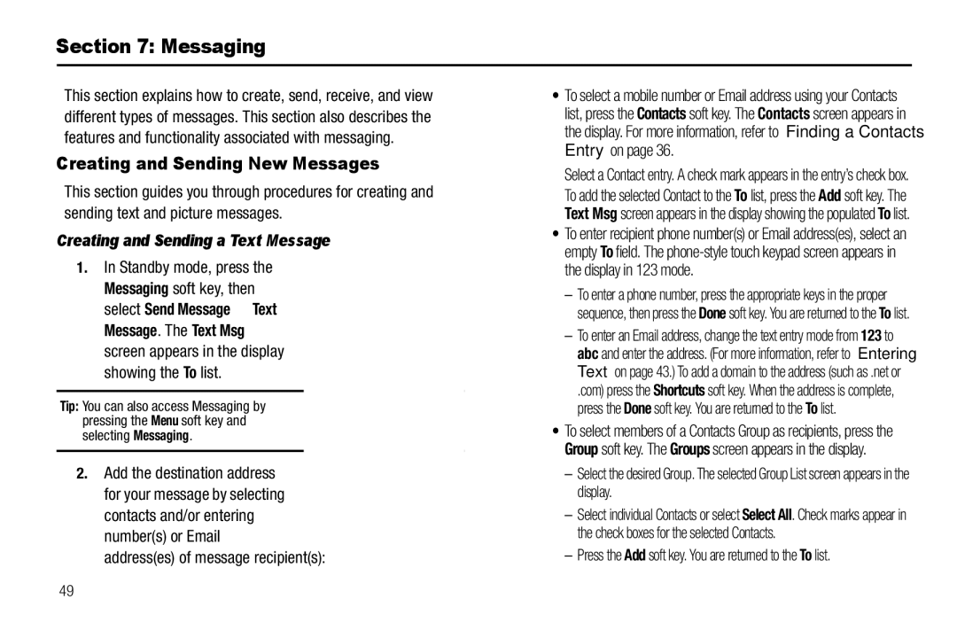 Sharp SCH-R850 user manual Messaging, Creating and Sending New Messages, Creating and Sending a Text Message 