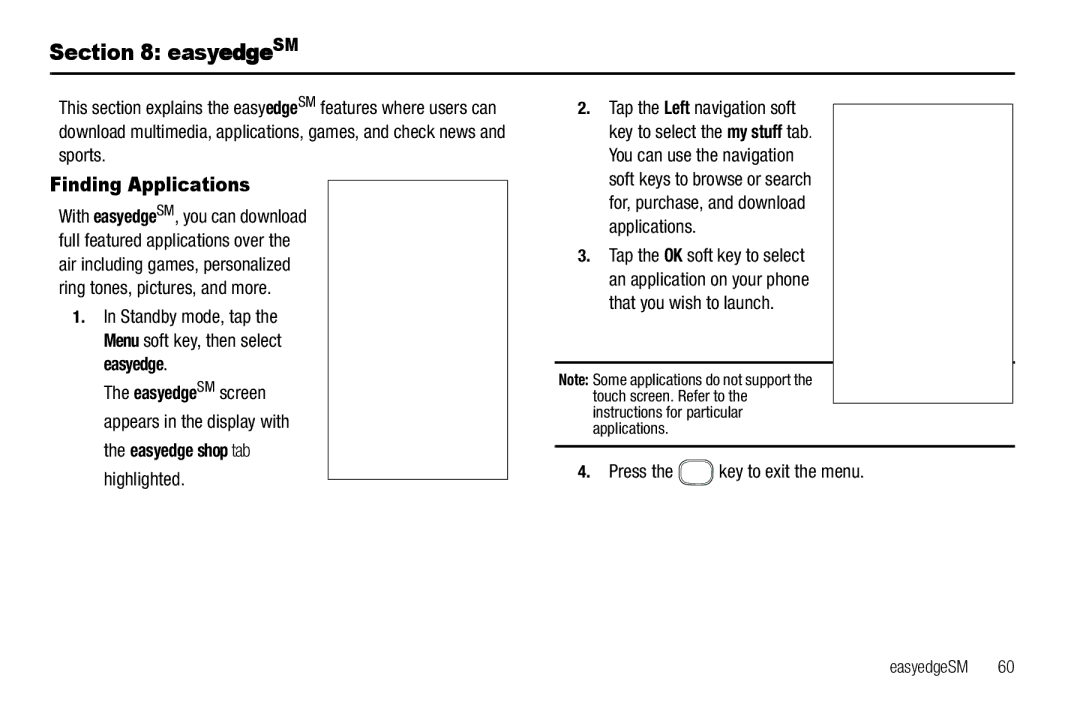 Sharp SCH-R850 user manual EasyedgeSM, Finding Applications, Standby mode, tap the Menu soft key, then select easyedge 