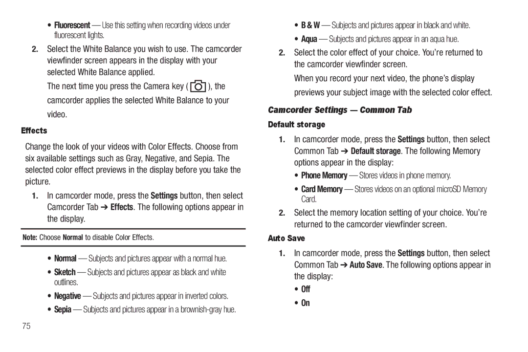 Sharp SCH-R850 user manual Video, Camcorder Settings Common Tab 