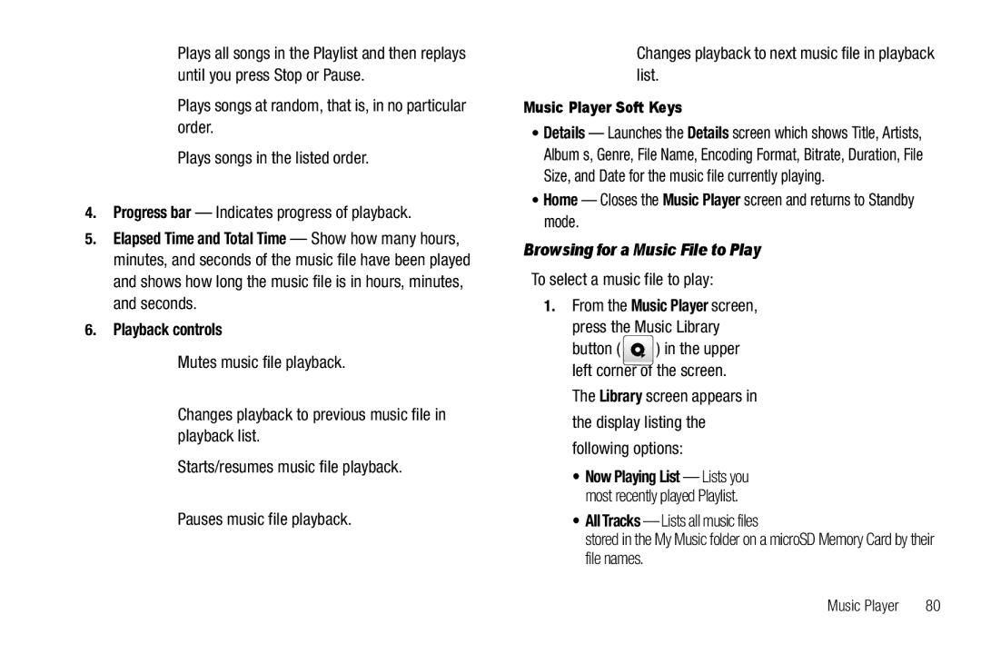 Sharp SCH-R850 user manual Playback controls, Browsing for a Music File to Play, To select a music file to play 