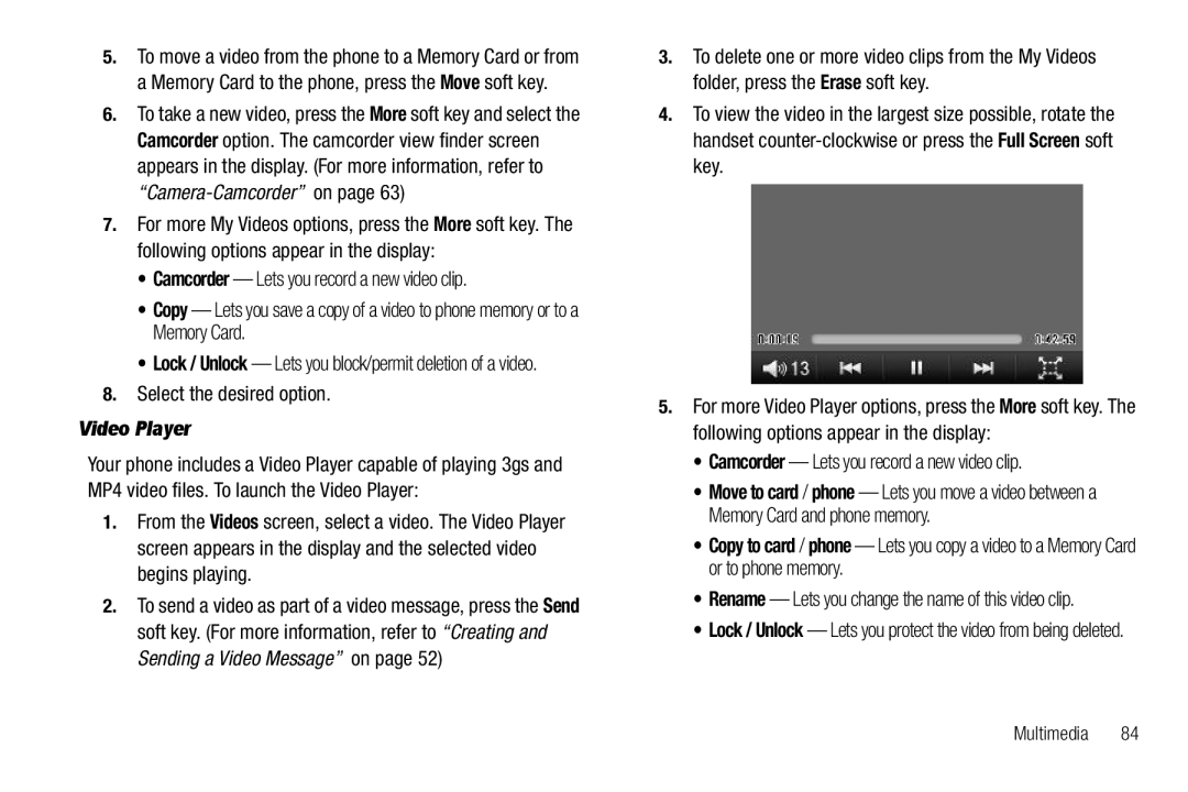 Sharp SCH-R850 user manual Video Player, Camcorder Lets you record a new video clip 