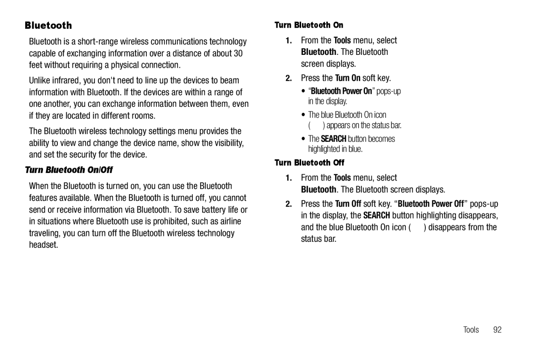 Sharp SCH-R850 user manual Turn Bluetooth On/Off, Bluetooth Power On pops-up in the display 