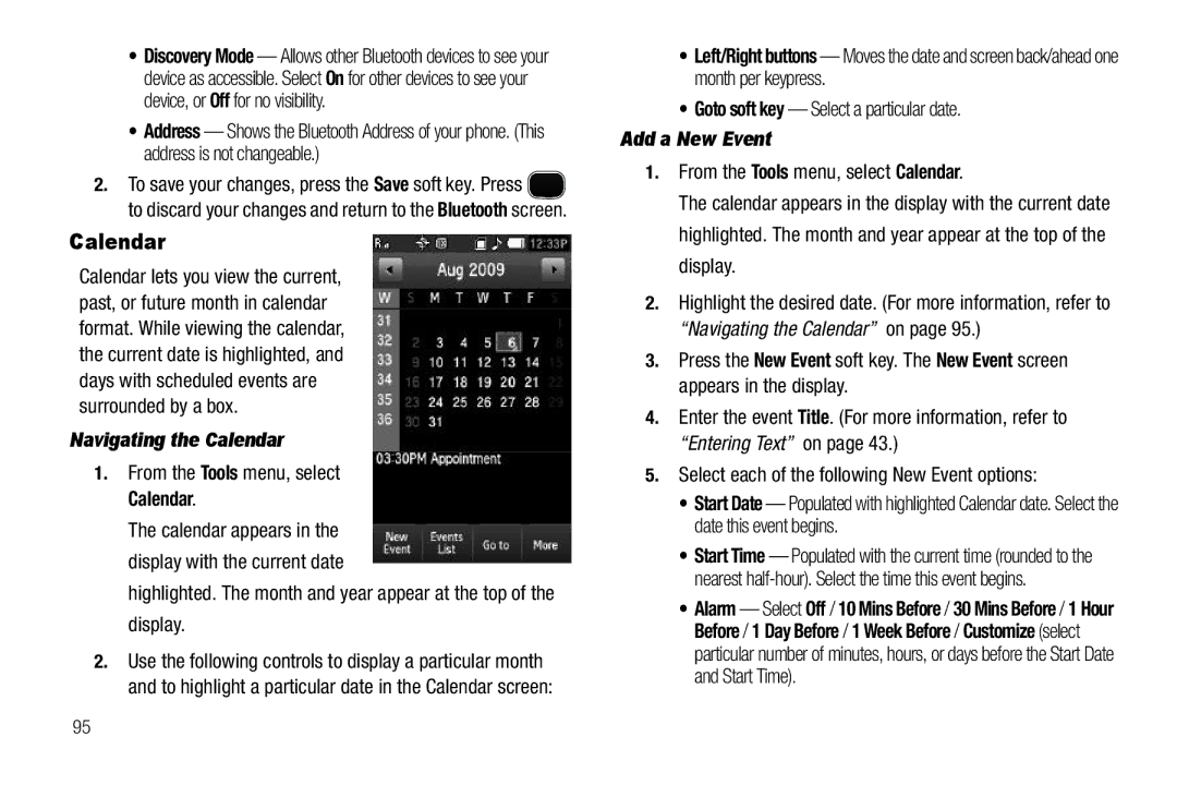 Sharp SCH-R850 user manual Navigating the Calendar, From the Tools menu, select Calendar, Add a New Event 