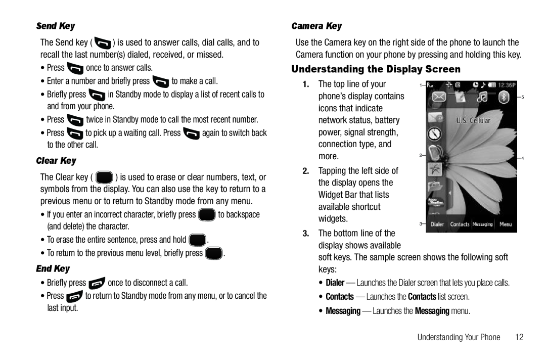 Sharp SCH-R850 user manual Understanding the Display Screen, Send Key, Camera Key, Clear Key, End Key 
