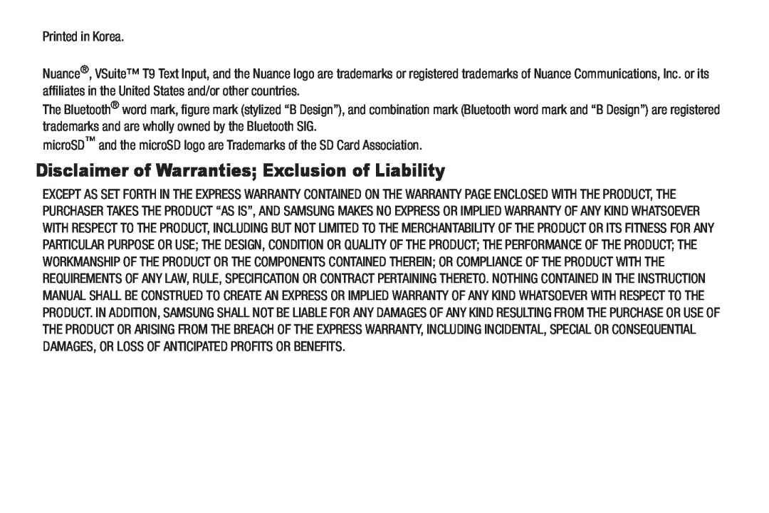 Sharp SCH-R850 user manual Disclaimer of Warranties Exclusion of Liability, Printed in Korea 