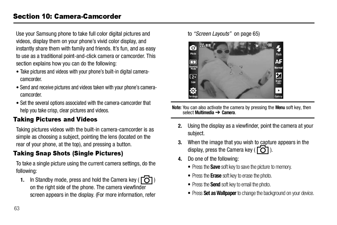 Sharp SCH-R850 user manual Camera-Camcorder, Taking Pictures and Videos, Taking Snap Shots Single Pictures 