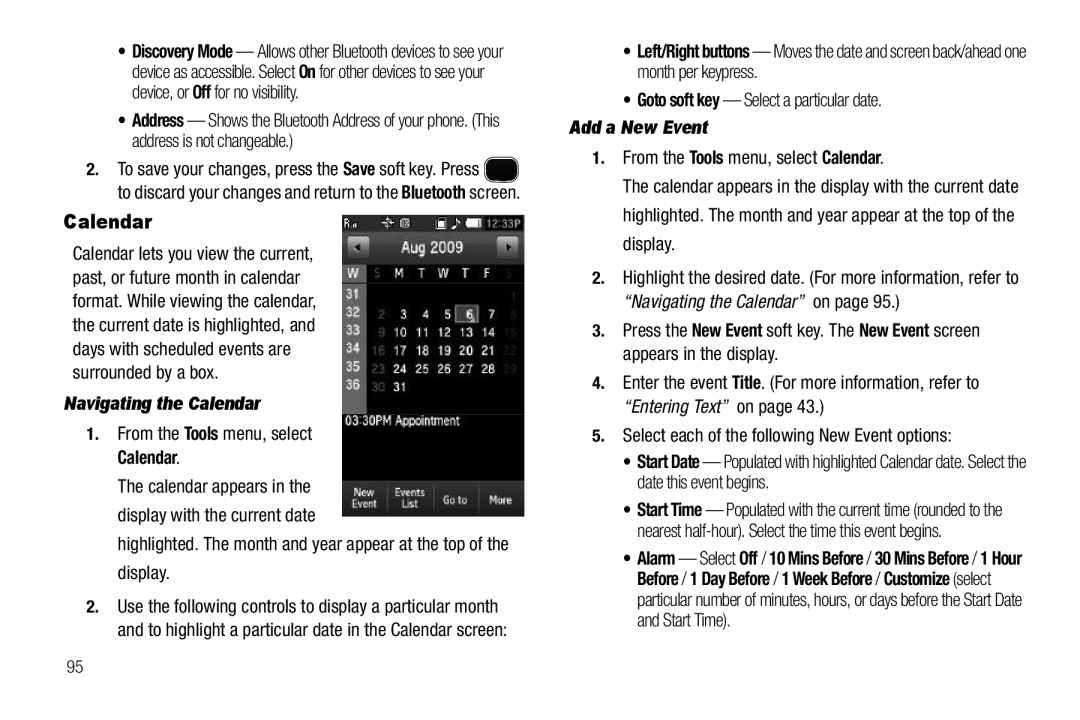 Sharp SCH-R850 user manual Navigating the Calendar, Add a New Event 