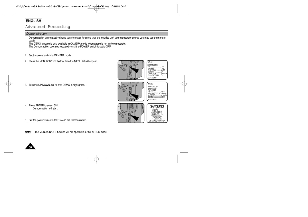 Sharp SCL901 manual Demonstration, Samsung 