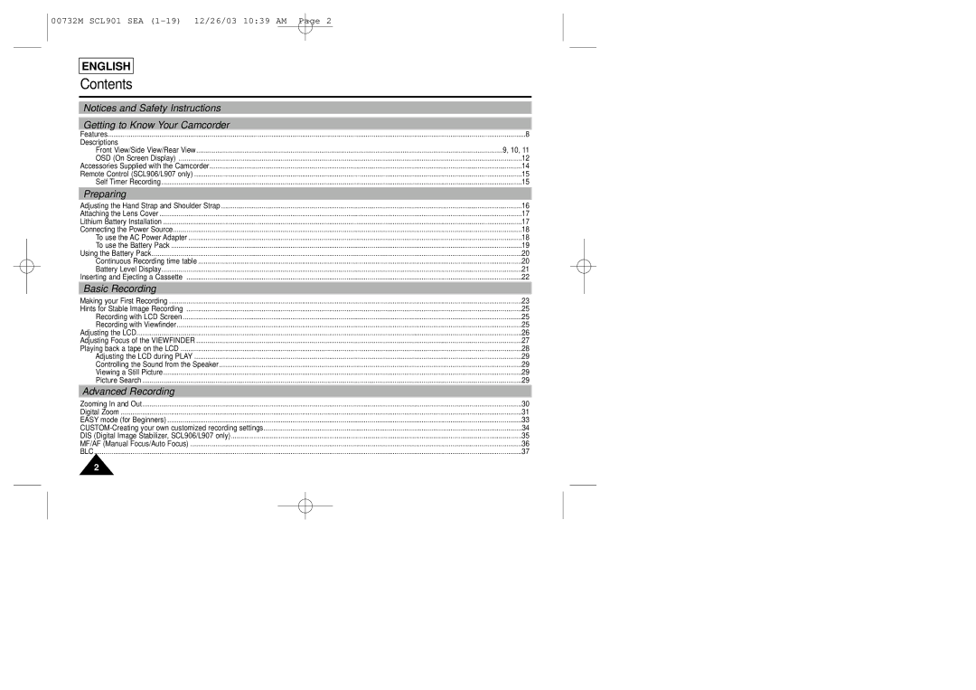 Sharp SCL901 manual Contents 